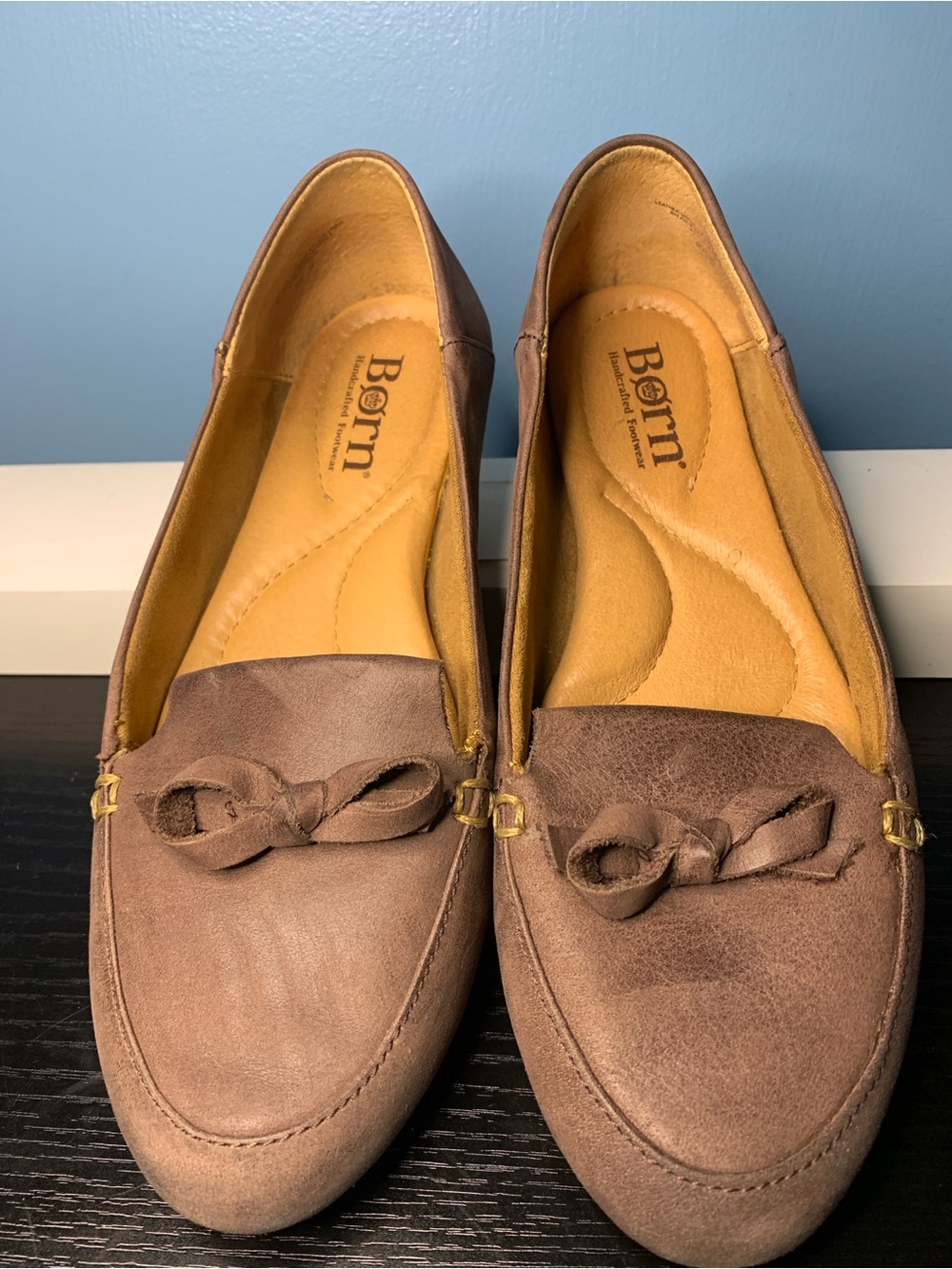 Born Taupe Bow Slip-On Loafers